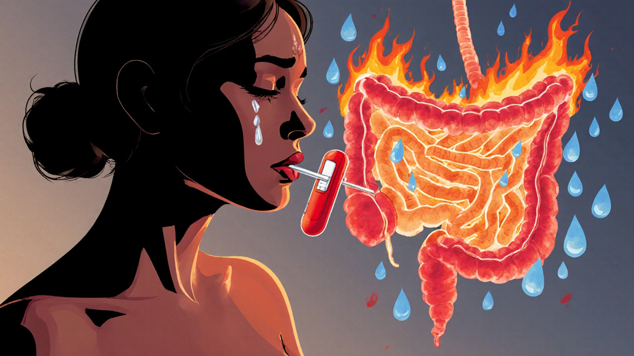 Pregnant woman with high fever, shaking, and stomach cramps.