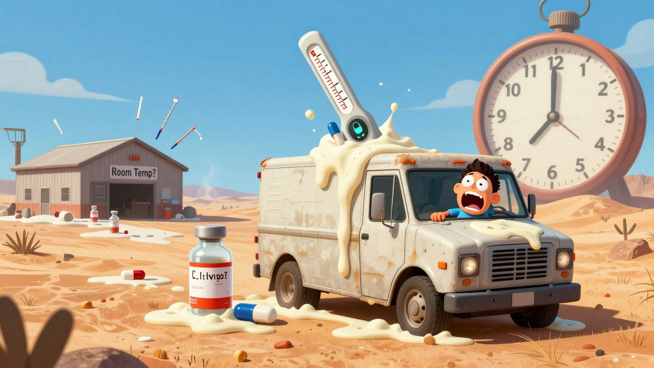 Melting medicine in a hot truck under a blazing sun, with a patient’s blood sugar meter spiking.