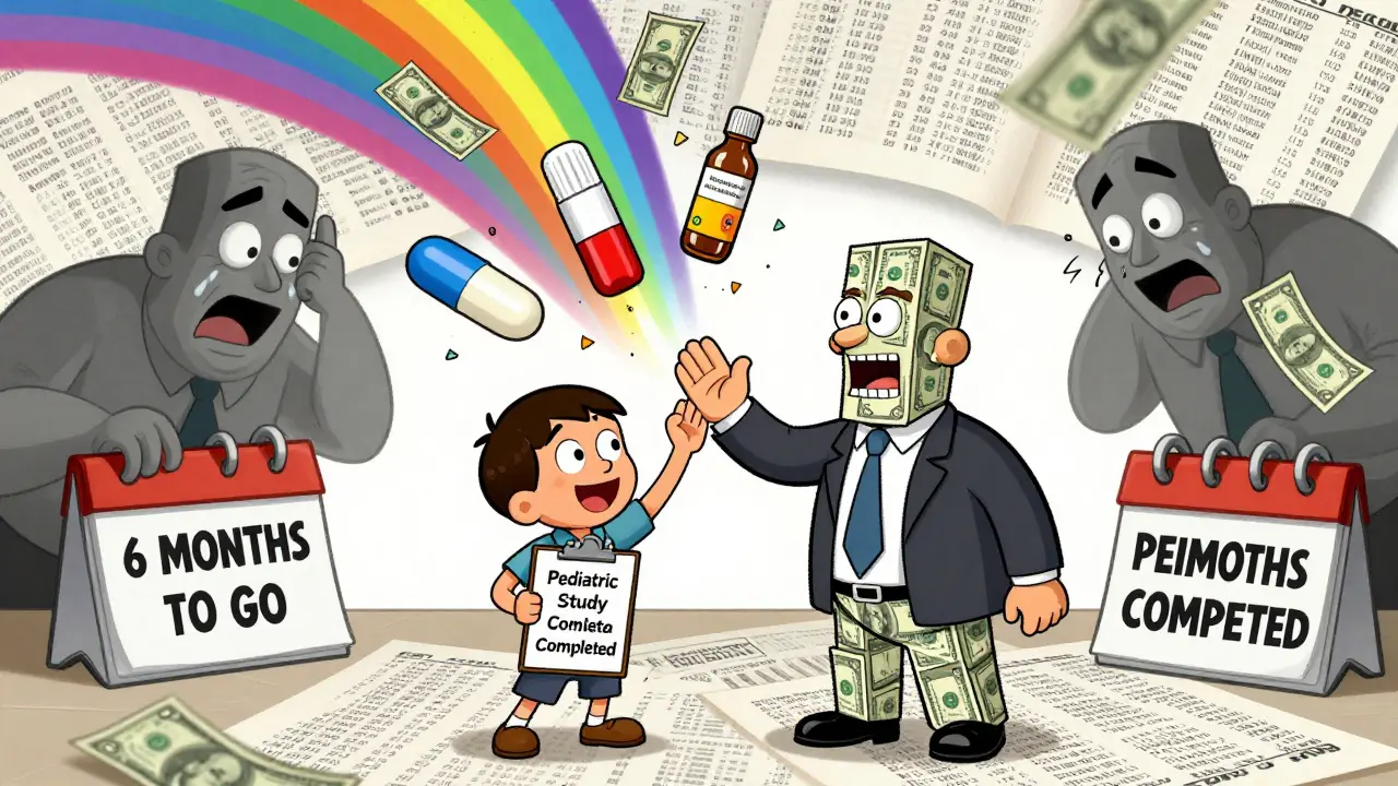 Pharma exec high-fives child as drug forms turn to cash, generic manufacturer watches in despair.