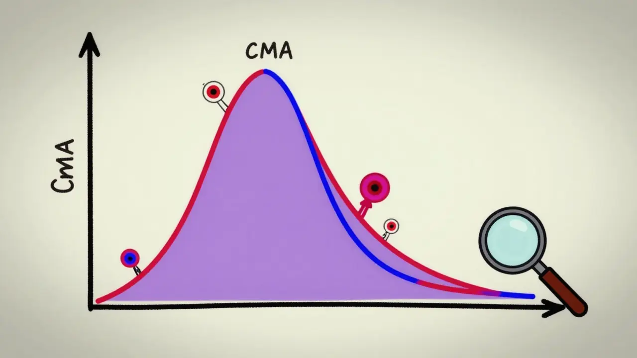 Abstract illustration of a plasma concentration graph with two nearly identical curves.