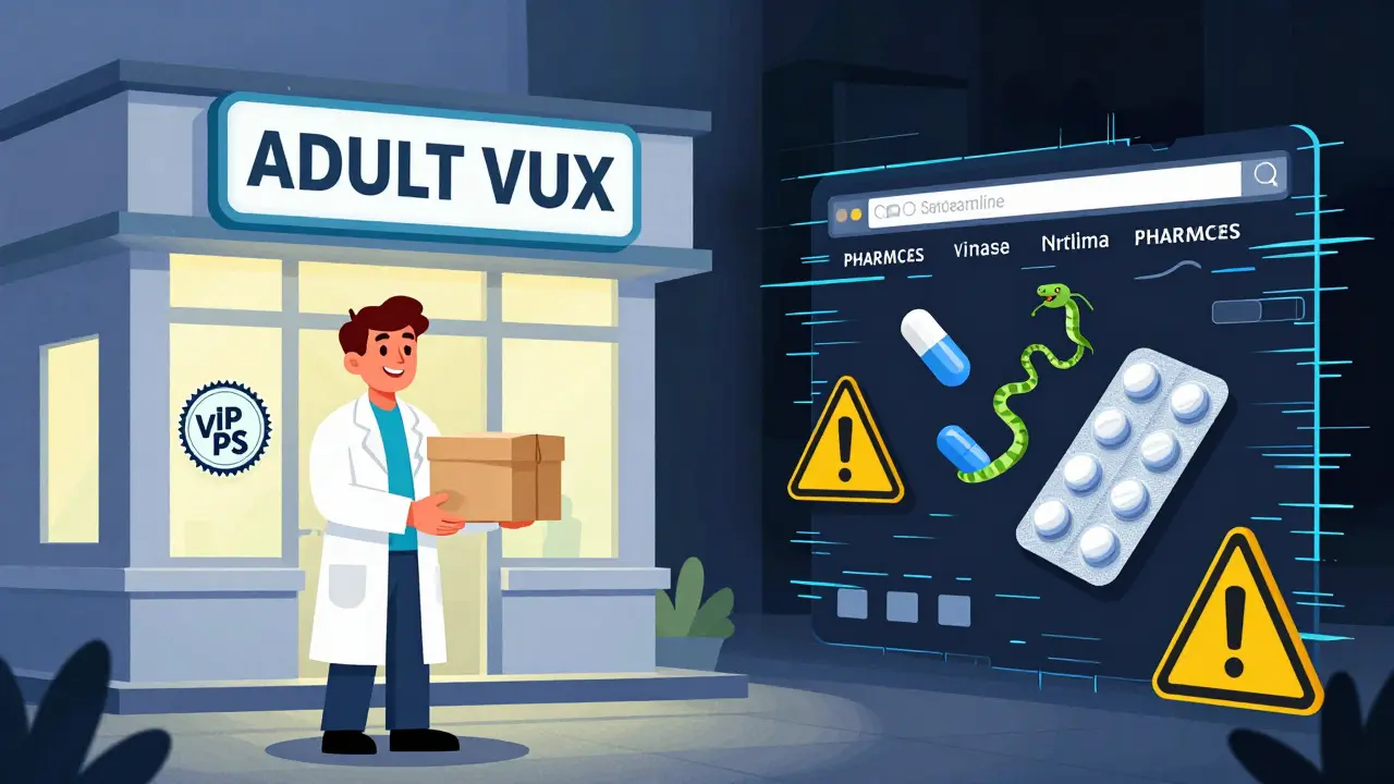 Contrast between safe licensed pharmacy and dangerous scam site