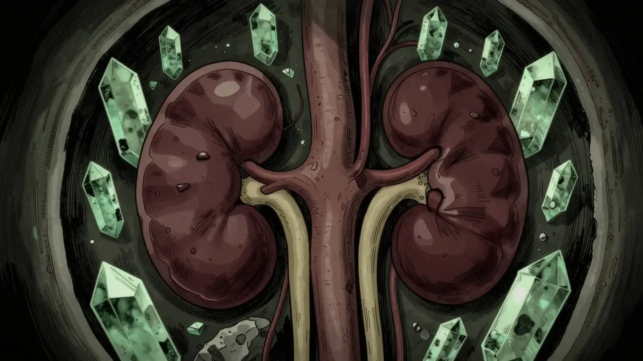 Kidneys encased in toxic mineral crystals
