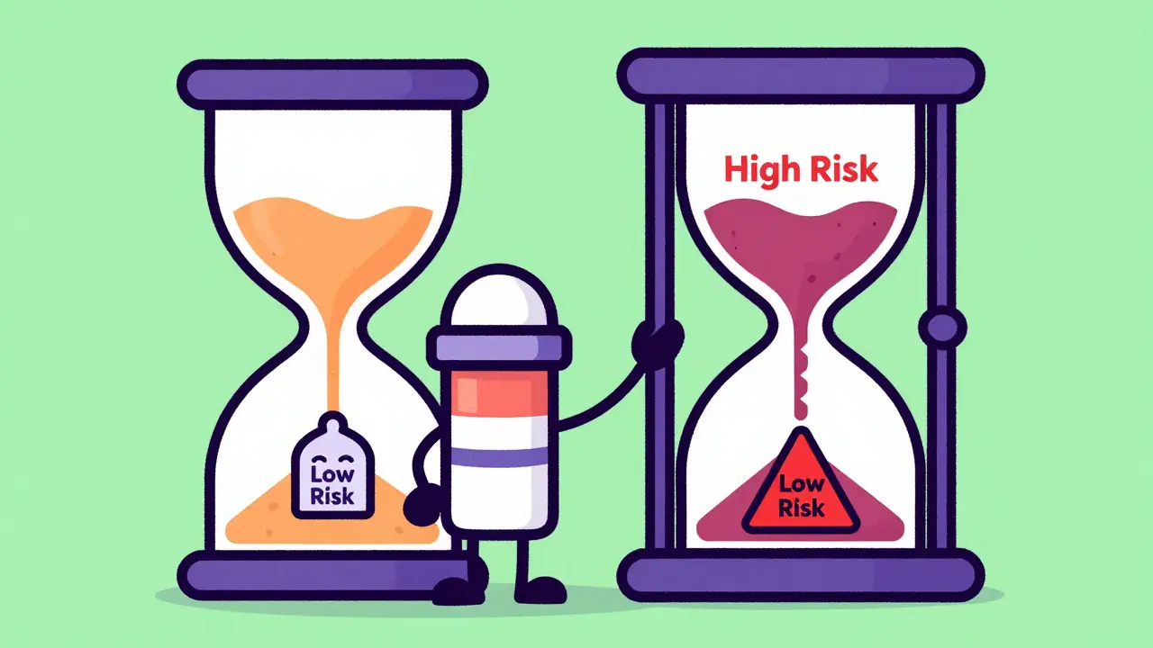 Illustration comparing slow and fast medication half-lives with hourglasses