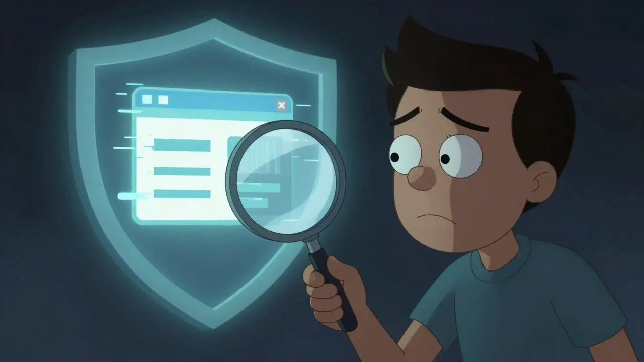 Character inspecting an online pharmacy for safety